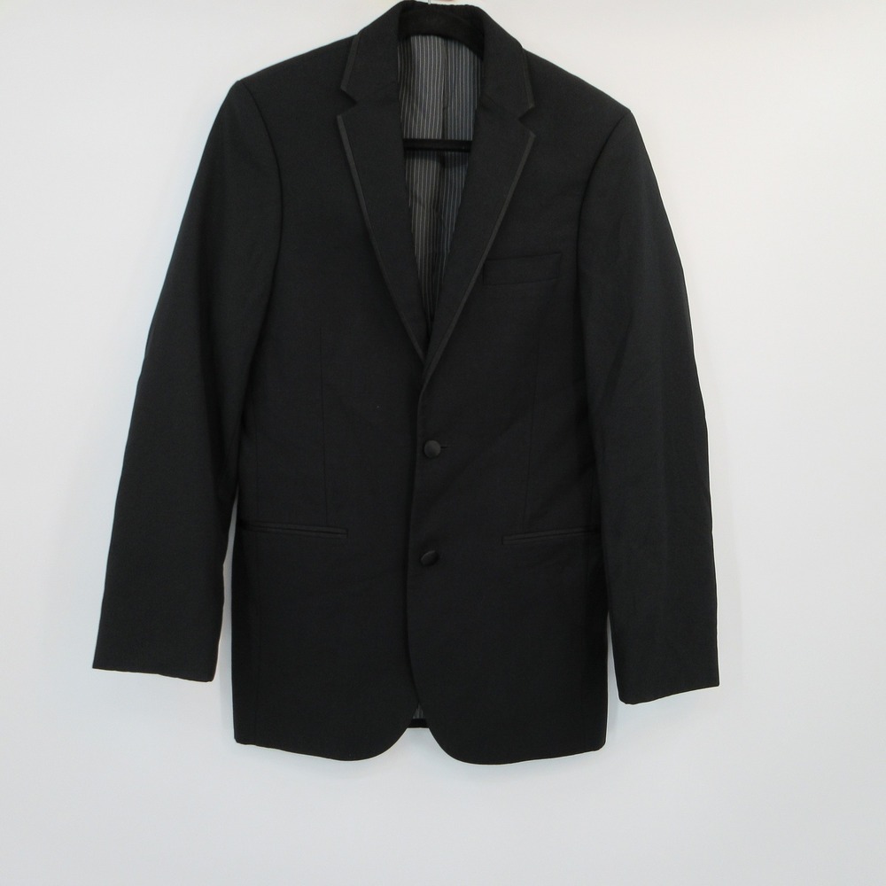 Calvin Klein Mens Black Super 100s Wool Slim Fit Tuxedo Jacket Blazer 34R